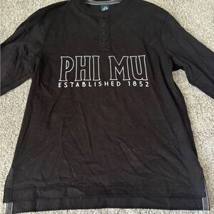 Black Phi Mu Long Sleeve Tee with Collegiate Style